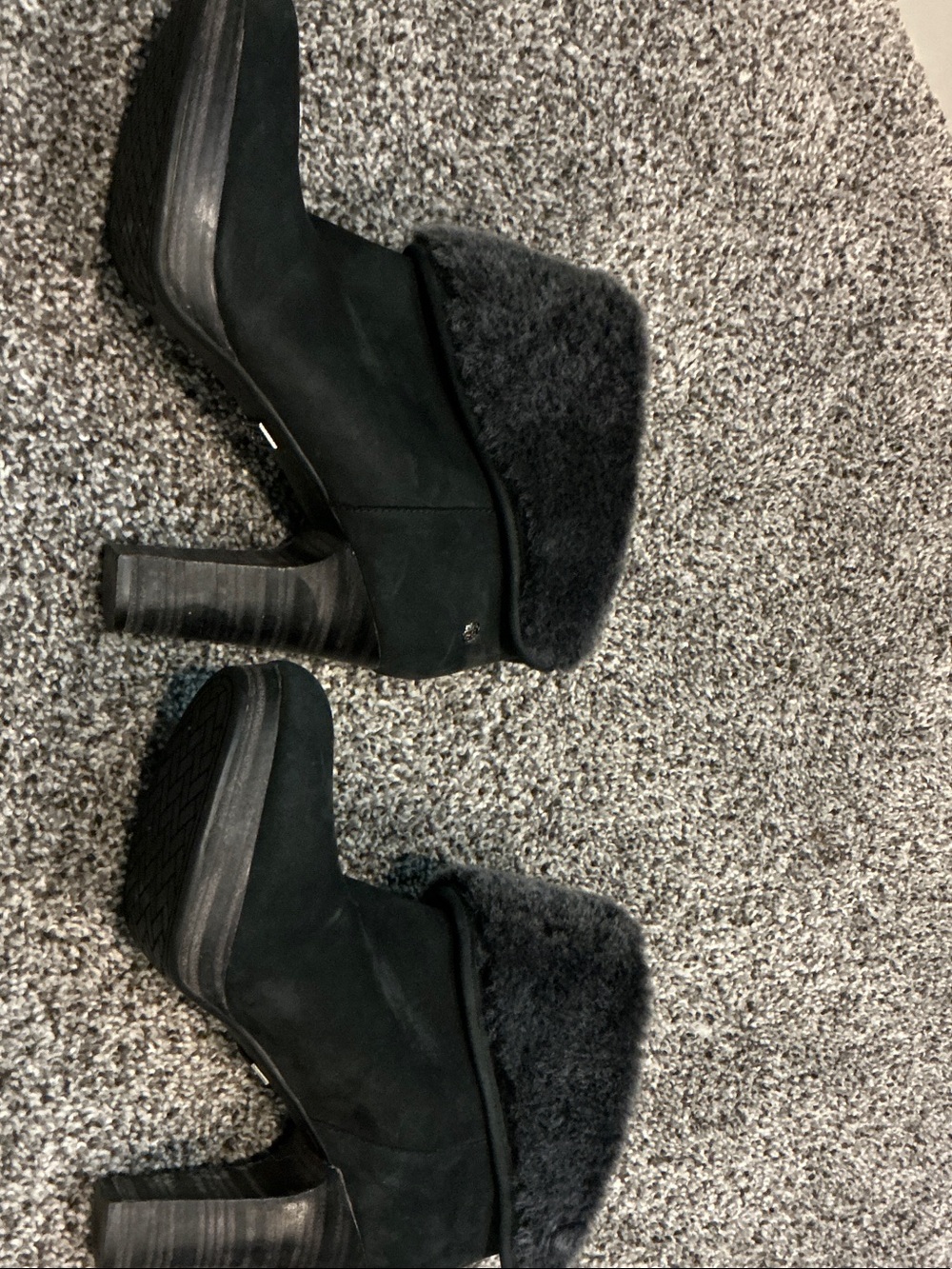 UGG Black Suede Ankle Booties with Gray Fur Cuff - Picture 4 of 4